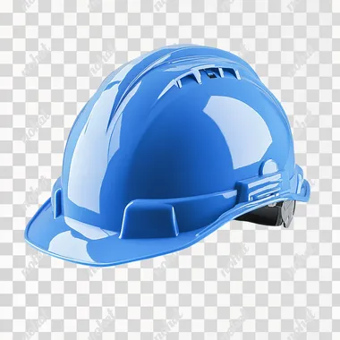A blue safety helmet with a delicate texture and high quality. The background is clean and plain-colored.