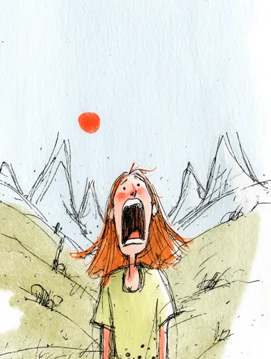 A sad woman in light green is screaming in the mountains   760337932 rofile qnokz2n  --sv 4