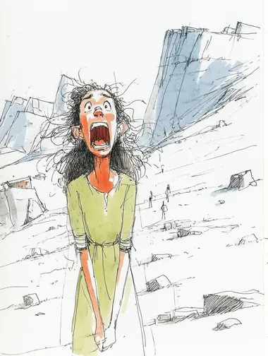 A sad woman in light green is screaming in the mountains   760337932 rofile qnokz2n  --sv 4