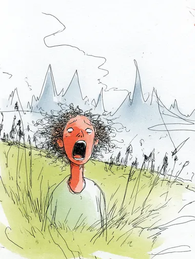 A sad woman in light green is screaming in the mountains   760337932 rofile qnokz2n  --sv 4