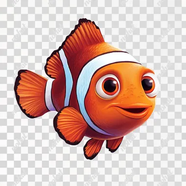 A cartoon clown fish,Looking camera, Finding Nemo style, blue background,Game Icon