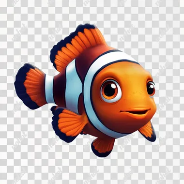 A cartoon clown fish,Looking camera, Finding Nemo style, blue background,Game Icon