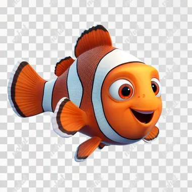 A cartoon clown fish,Looking camera, Finding Nemo style, blue background,Game Icon
