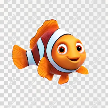 A cartoon clown fish,Looking camera, Finding Nemo style, blue background,Game Icon