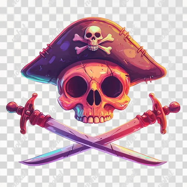 a skull with a pirate hat and two swords