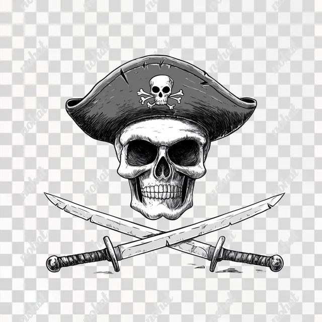 a skull with a pirate hat and two swords