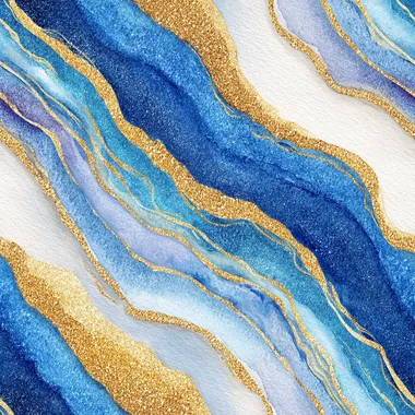 a refined and abstract watercolor of flowing silver, cobalt blue, and gold brushstrokes, symbolizing precision, clarity, and luxury, with soft edges elegantly fading into a clean ivory field, keeping a balanced flow and harmony, soft watercolor textures blending with shimmering golden accents, rofile whv7267   --s 250