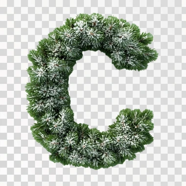 The letter C decorated with needles. The tree has a beautiful green color coniferous branches.
