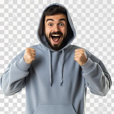 surprised man in a hoodie, joyful man, chest-high photo, 4k photo, white background