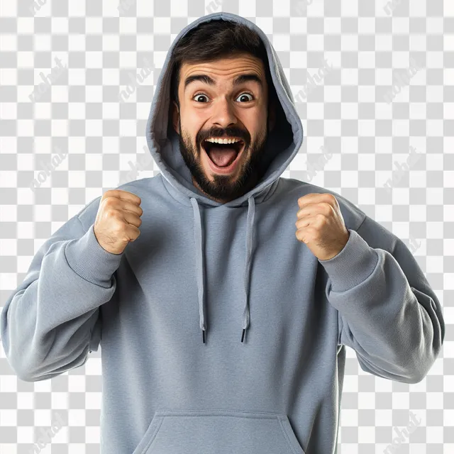 PNG Surprised man in a hoodie with joyful expression in urban setting