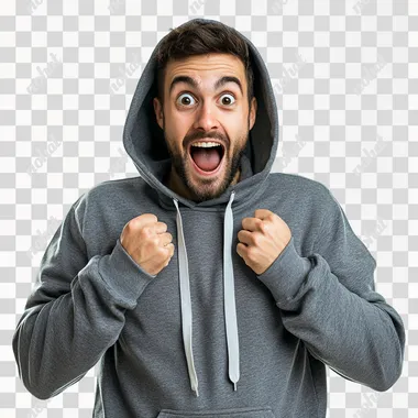 surprised man in a hoodie, joyful man, chest-high photo, 4k photo, white background
