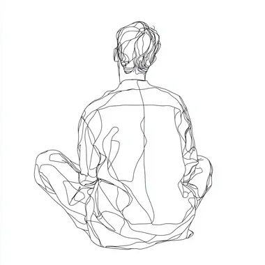 VECTOR LINE DRAWING OF A SEATED PERSON, PLAN VIEW, TOP VIEW, , MINIMAL, CAD BLOCK, BLACK LINE, WHITE BACKGROUND