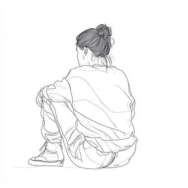 VECTOR LINE DRAWING OF A SEATED PERSON, PLAN VIEW, TOP VIEW, , MINIMAL, CAD BLOCK, BLACK LINE, WHITE BACKGROUND