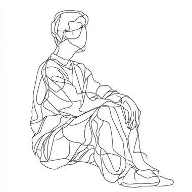 VECTOR LINE DRAWING OF A SEATED PERSON, PLAN VIEW, TOP VIEW, , MINIMAL, CAD BLOCK, BLACK LINE, WHITE BACKGROUND