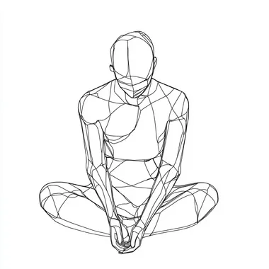 VECTOR LINE DRAWING OF A SEATED PERSON, PLAN VIEW, TOP VIEW, , MINIMAL, CAD BLOCK, BLACK LINE, WHITE BACKGROUND