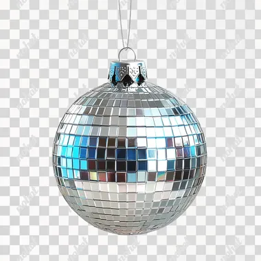 A silver disco ball christmas ornament with a flat white background, photorealistic, blue #4467F6 tones, ultra vivid, artistic