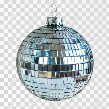 A silver disco ball christmas ornament with a flat white background, photorealistic, blue #4467F6 tones, ultra vivid, artistic