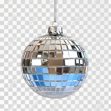A silver disco ball christmas ornament with a flat white background, photorealistic, blue #4467F6 tones, ultra vivid, artistic