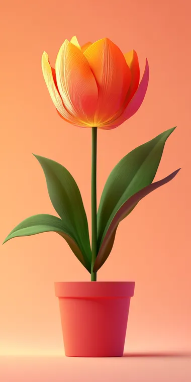 A shape of flower in pot made of matte plastic covered with gradient digital nontransparent cover, isolated on light flat background. Made of plastic and glass, 3d render, 3d illustration, dribbble, studio lightning with contrast shadows, beautiful and juicy