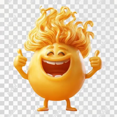 a emoji with hands and legs, sitting in the hair and showing the thumbs up because he tasted something good