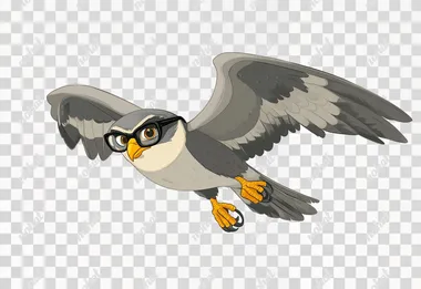 cartoon caricature of Peregrine falcon speeding in the wind with speeding glasses, cartoon style inspired by Disney and Pixar, character sheet, white background