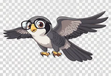 cartoon caricature of Peregrine falcon speeding in the wind with speeding glasses, cartoon style inspired by Disney and Pixar, character sheet, white background