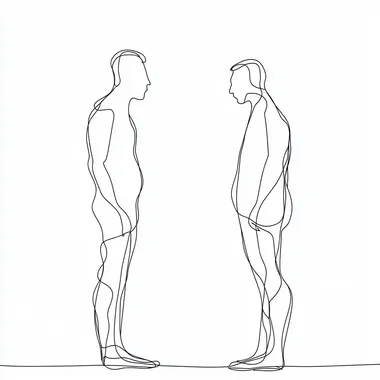 Line art, Conflict, fght between two people, minimal, black line art, white background
