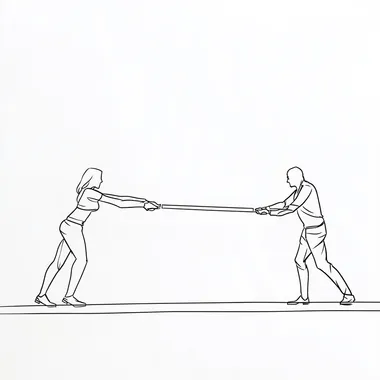 Line art, Conflict, fght between two people, minimal, black line art, white background