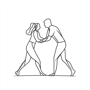 Line art, Conflict, fght between two people, minimal, black line art, white background