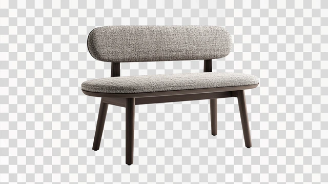 a modern dining bench in dark oak wood a backrest and fabric