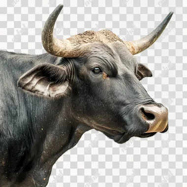 a photo of a carabao, side view, white background