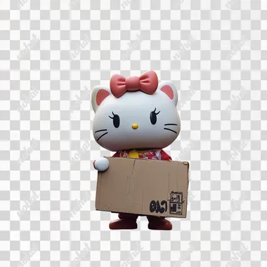 hello kitty holding cartboard