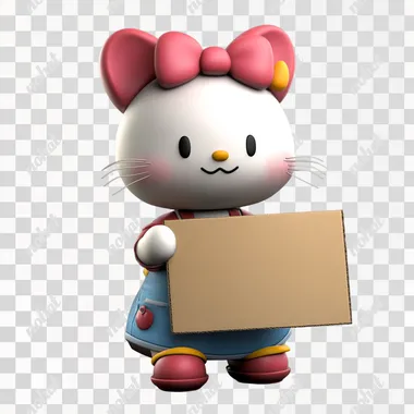 hello kitty holding cartboard