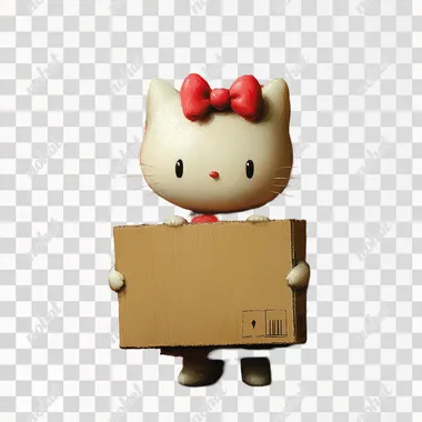 hello kitty holding cartboard