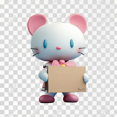hello kitty holding cartboard