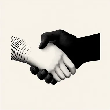modern poster of a handshake. black and white hands, simple 2d vector stile