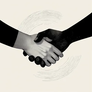 modern poster of a handshake. black and white hands, simple 2d vector stile