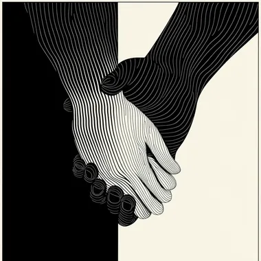 modern poster of a handshake. black and white hands, simple 2d vector stile