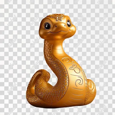 A cute golden snake ornament, cartoon anthropomorphism, the Chinese zodiac snake, a small golden gift, suitable for Chinese spring gift giving, 8K