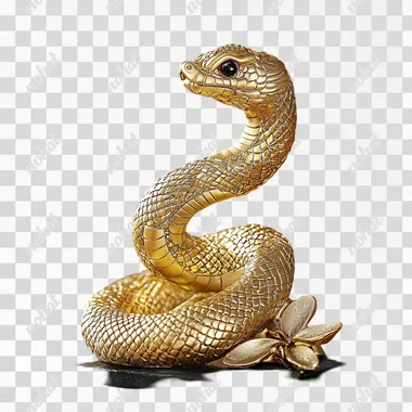 A cute golden snake ornament, cartoon anthropomorphism, the Chinese zodiac snake, a small golden gift, suitable for Chinese spring gift giving, 8K