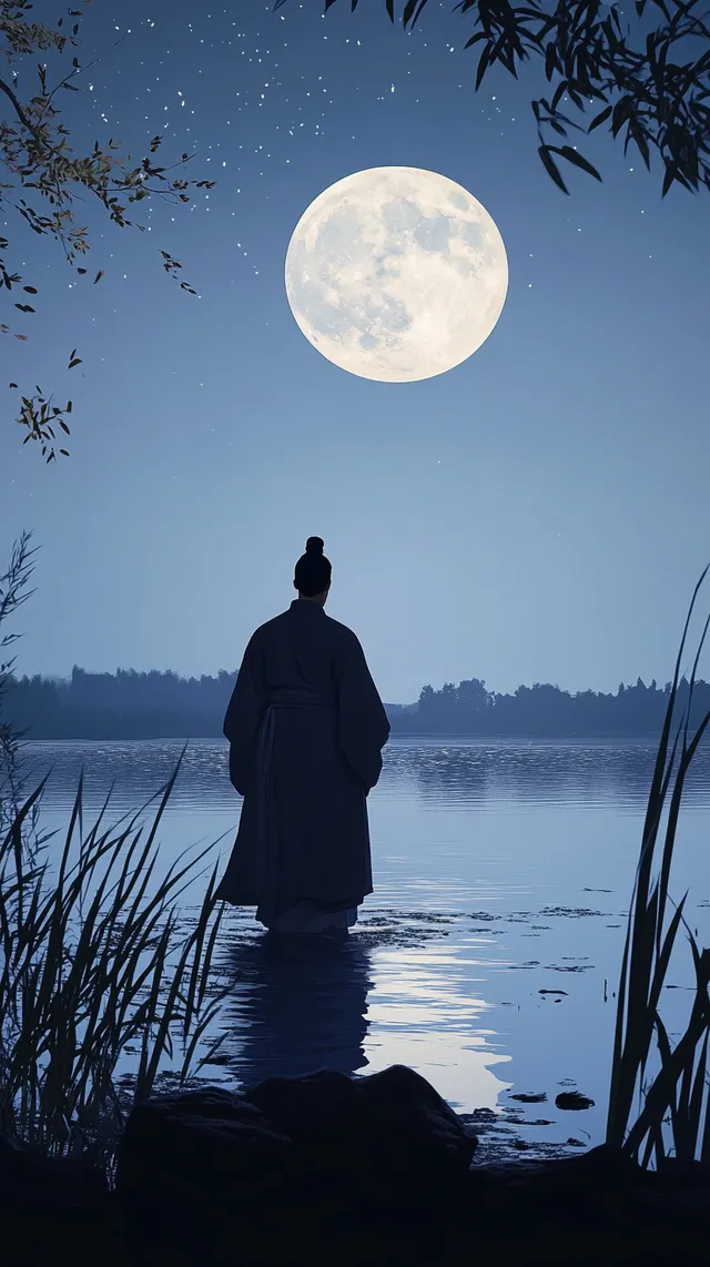 Moonlit Reflection of Solitude by a Tranquil Lake