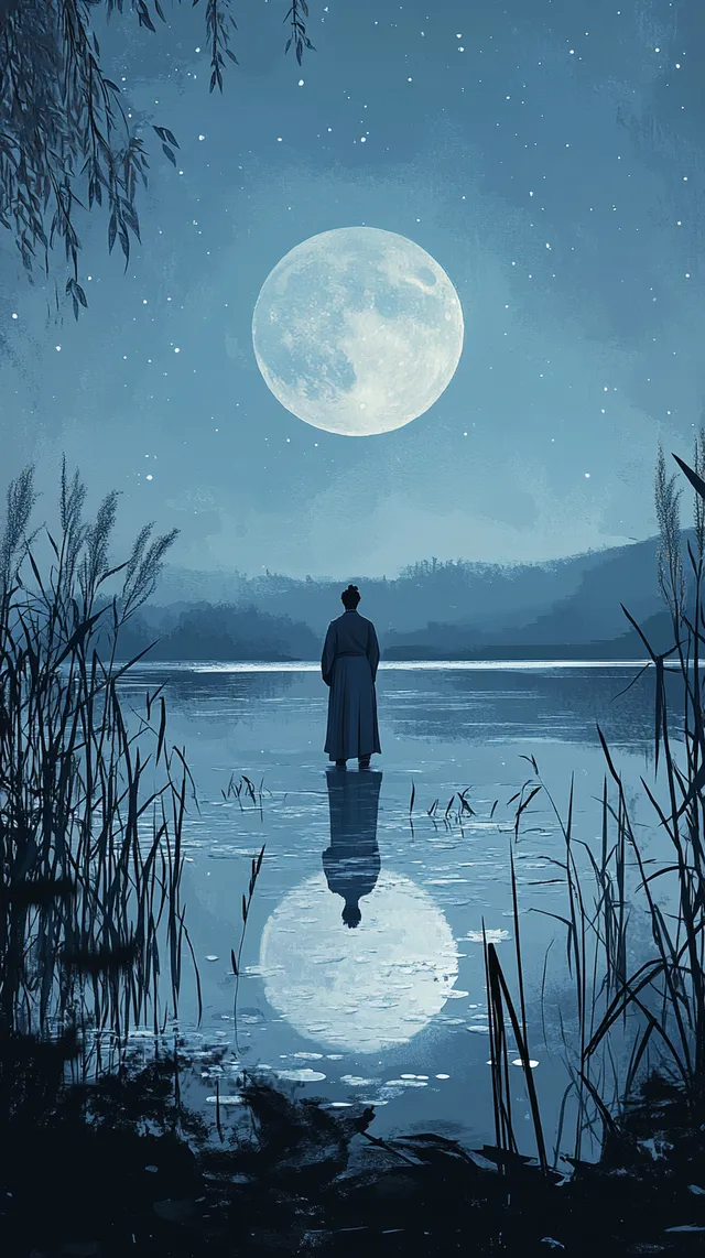 Serenity at the Tranquil Lake under the Full Moon