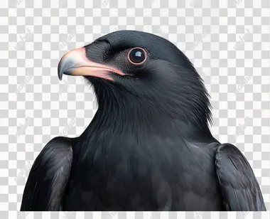 studio photograph of an all black flying vulture. facing camera. neutral white background, hyper real       rofile 2b8vo57