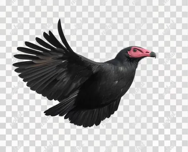studio photograph of an all black flying vulture. facing camera. neutral white background, hyper real       rofile 2b8vo57