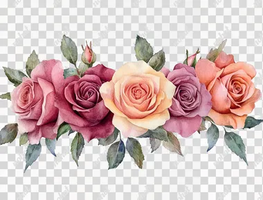 watercolor, a group of elegant roses on arrangements, cute theme, png style, white empty background    --s 250