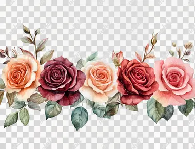 watercolor, a group of elegant roses on arrangements, cute theme, png style, white empty background    --s 250