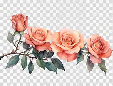 watercolor, a group of elegant roses on arrangements, cute theme, png style, white empty background    --s 250