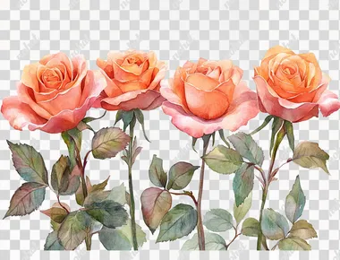 watercolor, a group of elegant roses on arrangements, cute theme, png style, white empty background    --s 250