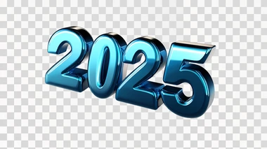 Logo with the slanted font number "2025" , vector, metallic blue color, game-style icon for a mobile application, without a shadow, on plain white background , created using Octane Render, 3D.