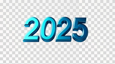 Logo with the slanted font number "2025" , vector, metallic blue color, game-style icon for a mobile application, without a shadow, on plain white background , created using Octane Render, 3D.
